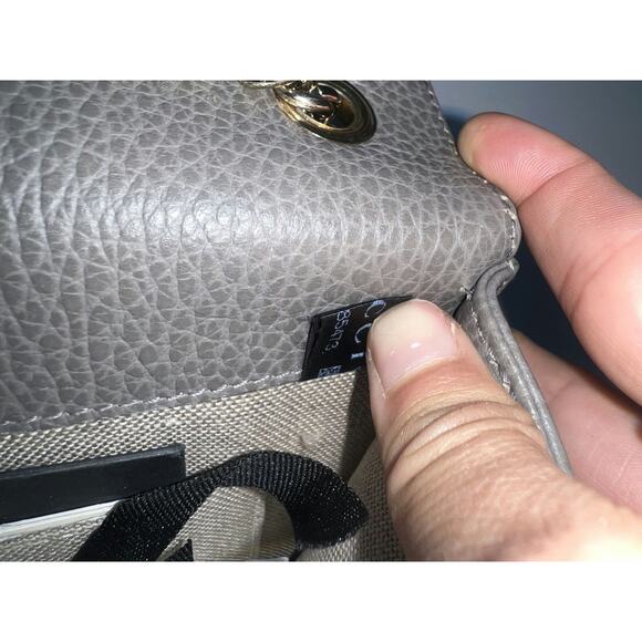 Gucci 510304 Pebbled Leather Shoulder Bag with Chain Strap - Taupe - Picture 9 of 12